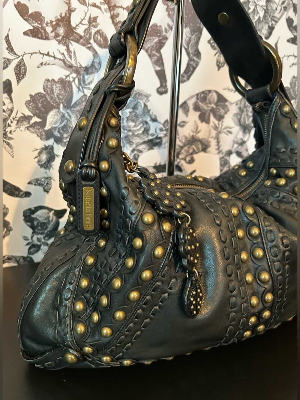 Isabella Fiore Studded Black Shoulder Bag GUC - Picture 2 of 16